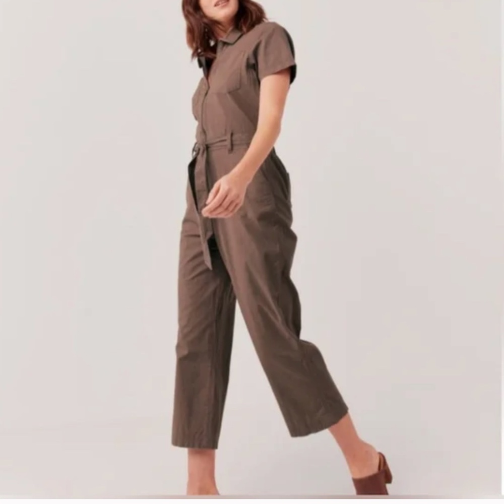 Pact Mocha Brown Boulevard Brushed Twill Zip Front Jumpsuit Medium